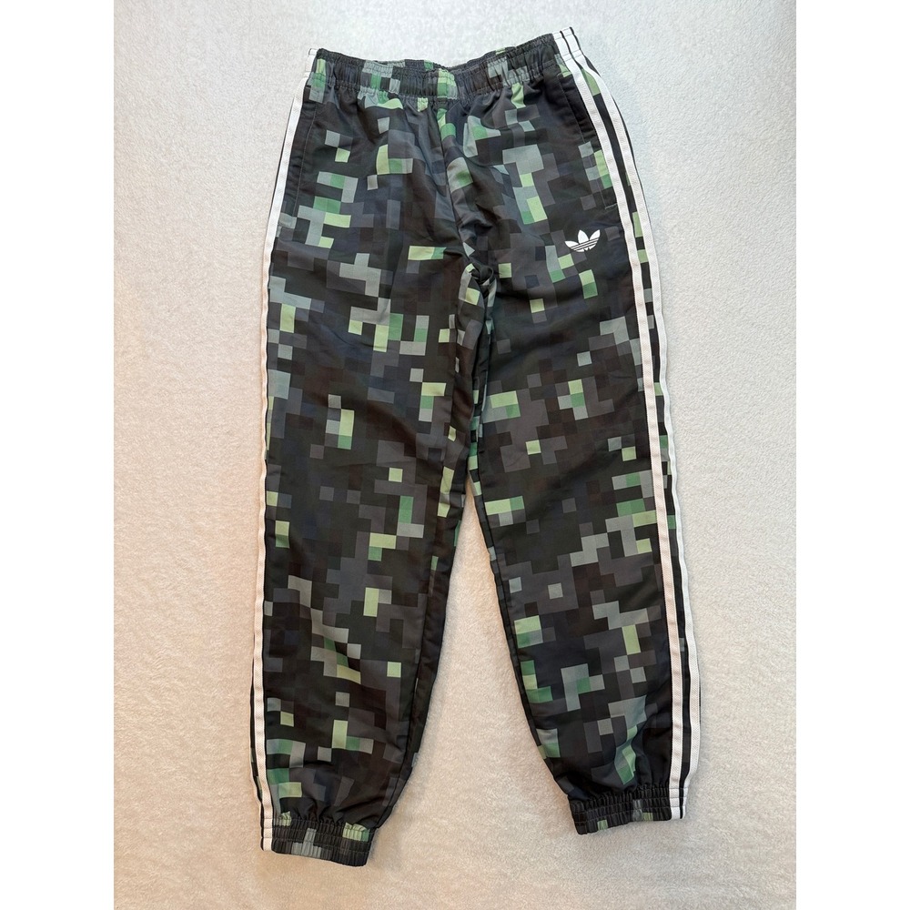 Adidas Minecraft Movie Pixel Camo Track Pants Kids Medium Green Grey Joggers